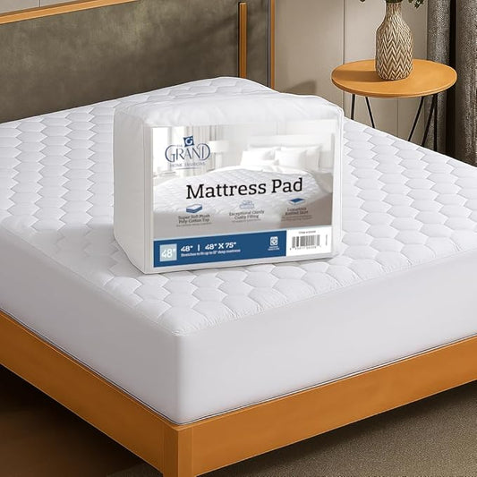 The Grand Hotel Collection RV Size Mattress Pad - Thin, Lightweight, and Breathable Mattress Pad - Ideal for Hot Sleepers & Plush Mattresses - Stretch Fits up to 15" - Easy to Wash (RV Size 48 X 75)