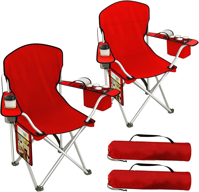 Folding Camping Chairs Durable 600D Oxford, Portable Outdoor Chair with Cooler Pouch, Cup Holder & Storage Pocket for Camping, Beach, Fishing