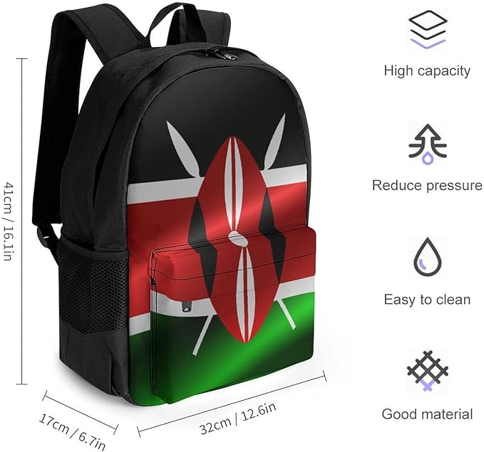 Lightweight Daypack Backpack for Sports Travel Running, Large Capacity Multipurpose Anti-Theft Bookbag, Flag Of Kenya Laptop Backpack Daypack