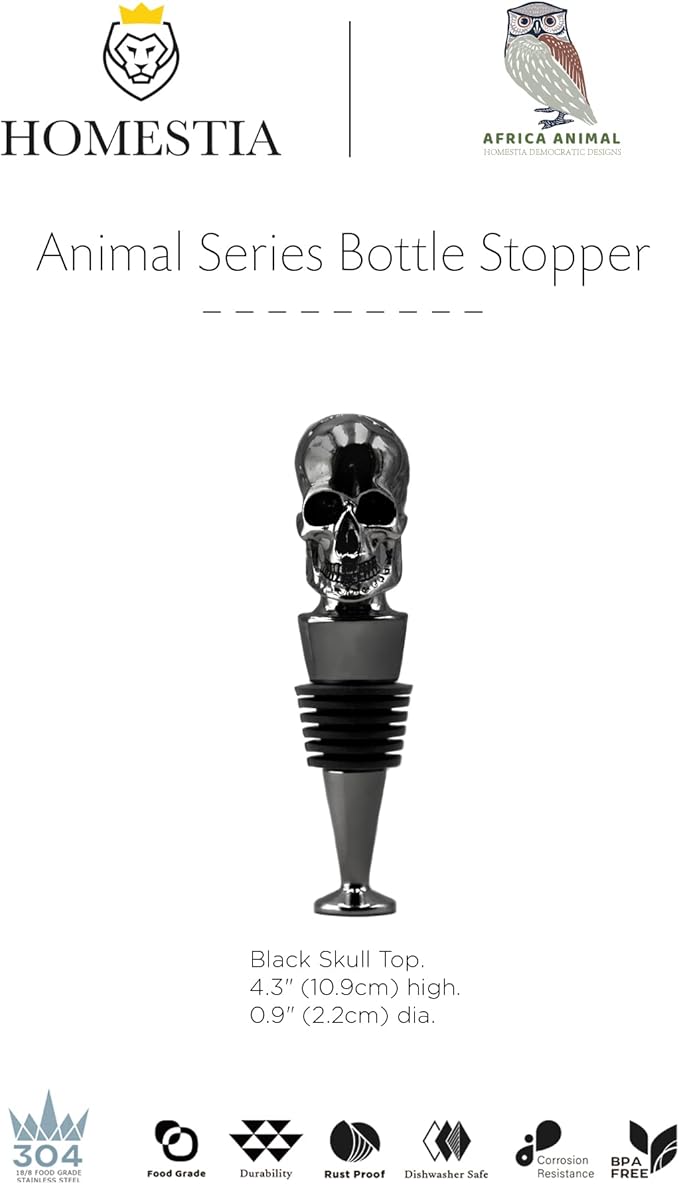 Homestia Skull Wine Stopper, Bottle Stopper Wine Saver, Reusable Wine Corks for Beverage, Wine Preserver Wine Saver Keep Wine Fresh, Wine Accessories Gifts for Wine Lovers, Wedding Favors