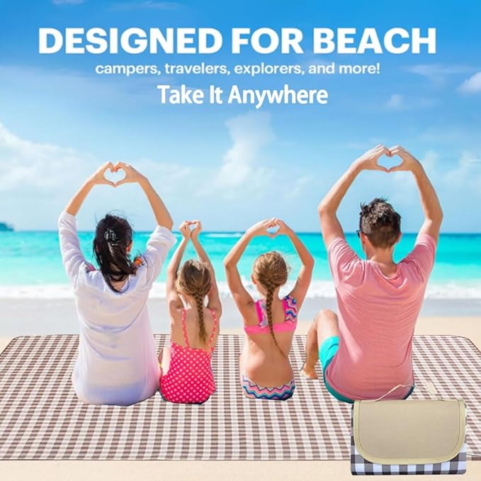 Extra Large 80"x 80" Beach Blanket, Outdoor Picnic Blankets, Waterproof Sandproof Portable Blankets, Foldable and Lightweight for Spring Summer Camping, Beach, Park (Brown, 80x80 in)