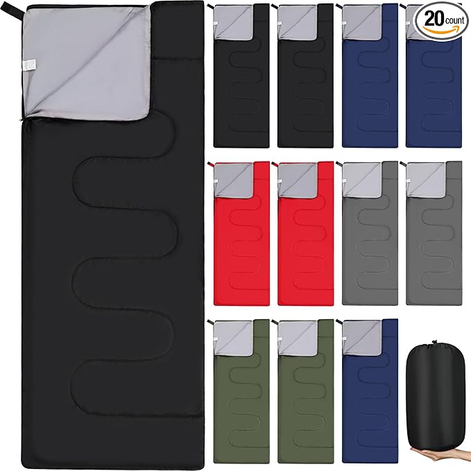 Macarrie 12 Pack Camping Sleeping Bags for Adults Bulk Cold Weather Kids Sleeping Bag Homeless Lightweight Waterproof Compression Sack for Backpacking Traveling Hiking Outdoor
