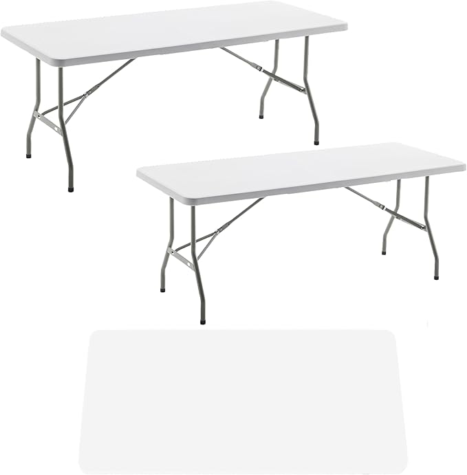 BTEXPERT Set of 2, Event Folding Utility Table 6 Foot 72"x 29.5" Heavy Duty Portable Indoor Outdoor Picnic Camping Office Home Party Wedding Tailgating White
