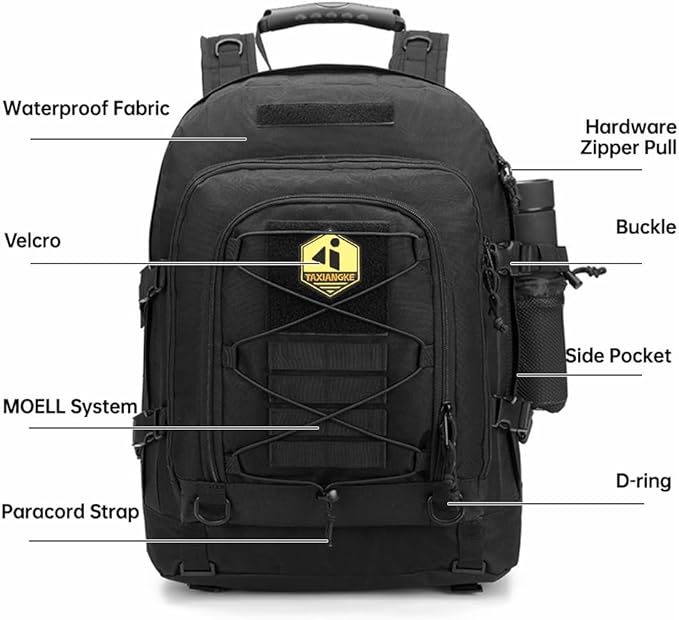 40L Large capacity backpack for men, Hiking backpack,Waterproof bag,large-capacity Tactical backpack with MOLLE System,Suitable for camping,Hunting,mountain climbing(BLACK)