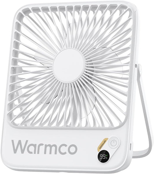 Warmco 10000mAh Portable Travel Fan 7-inch, [10-24H Runtime] Ultra-thin Digital Display Mini Desk Battery Operated Fan for Bedroom, Camping, Cruise Essentials 2025