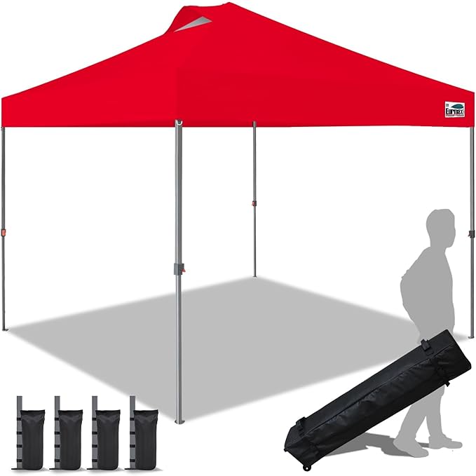 Eurmax USA NOMATTER ONE-Person Open&Close 10x10ft Pop Up Canopy Tent，Portable Shelter Canopy for Outdoor Events，Instant Canopies, Temporary Sunshade,Bonus 4 Sand Bags(Red)