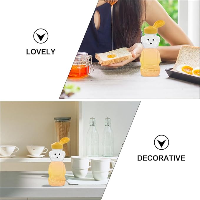 KESYOO Bear Shape Juice and Milk Bottles with Lids, 8pcs Plastic Honey Squeeze Containers for Food Storage and Kitchen Organization