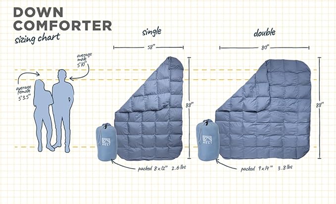 HEST Packable Down Comforter for Camping, Double Size - Warm Outdoor Puffy Blanket, Down Blanket with 50-L Tote, Hydrophobic Duck Down - Perfect for Hiking, Camping, Backpacking & Outdoor Adventures