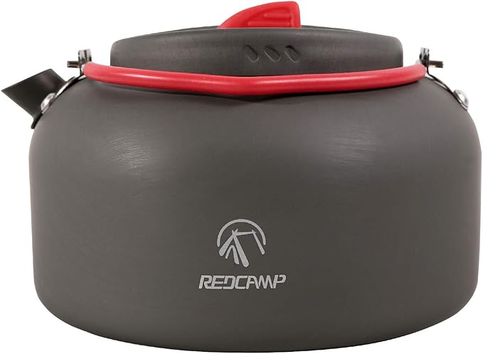 REDCAMP 1.4L Medium Outdoor Camping Kettle, Aluminum Water Pot with Carrying Bag, Compact Lightweight Tea Kettle