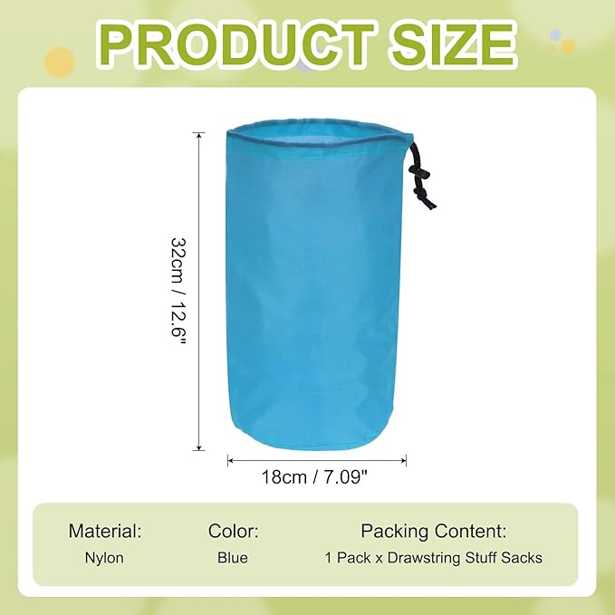 Stuff Sack, Nylon Waterproof Storage Sacks Portable Drawstring Dry Stuff Bag Gear Organization with Toggle, 7x13Inch Fit for Backpacking Camping Traveling Hiking(Blue)