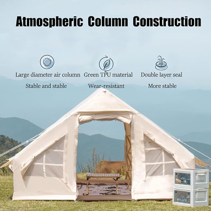 Inflatable Glamping Tent, 3-5 Person Family Tent, 4 Season Waterproof Windproof Large Air Tent with Air Pump and Carry Bag, for Outdoor, Camping, Hiking, Mountaineering