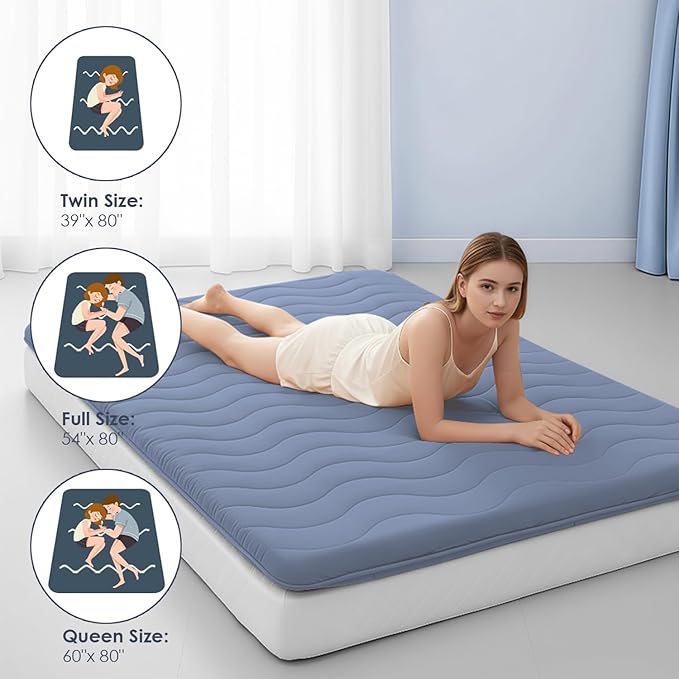 Japanese Floor Mattress, 100% High Density Comfortable Foam, 4" Thicken Foldable Mattress Tatami Mat Sleeping Pad, Ideal for Comfort and Support, Kids Floor Lounger Pillow Bed Sofa, Blue, Full