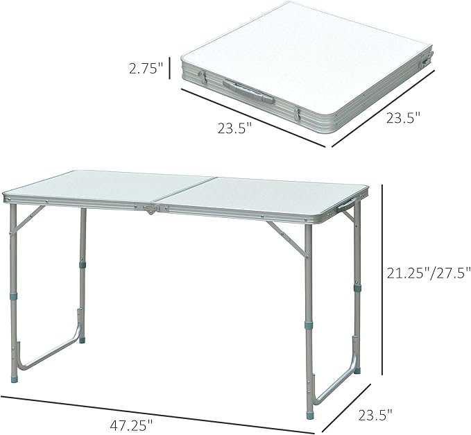Outsunny 47" Folding Camping Table with Height Adjustability, Lightweight Portable Table with Carry Handle, Outdoor Folding Table Camping Accessories