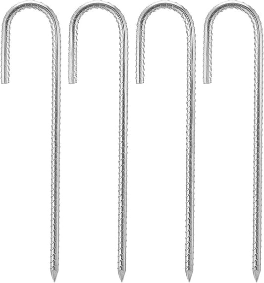 Rebar Stakes 12 Inch, Heavy Duty Galvanised Steel Rebar Ground Stakes, Fence Anchors, Ground Stakes with Hook, Ground Blind Stakes for Marquees, Gazebos, Tents, Trampolines, Camping