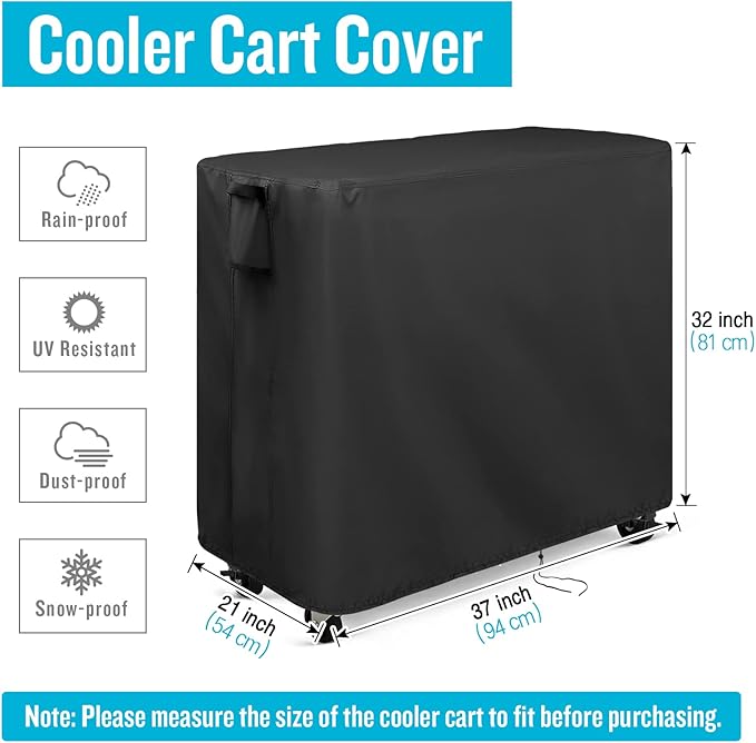 Kingling Cooler Cart Cover Fits 80 Quqrt Cooler Cart, Waterproof Patio Party Rolling Ice Chest with Wheels Outdoor Cooler Cart Cover for Outdoor Kitchen Cooling Bins Black - 37''L x21''W x32''H