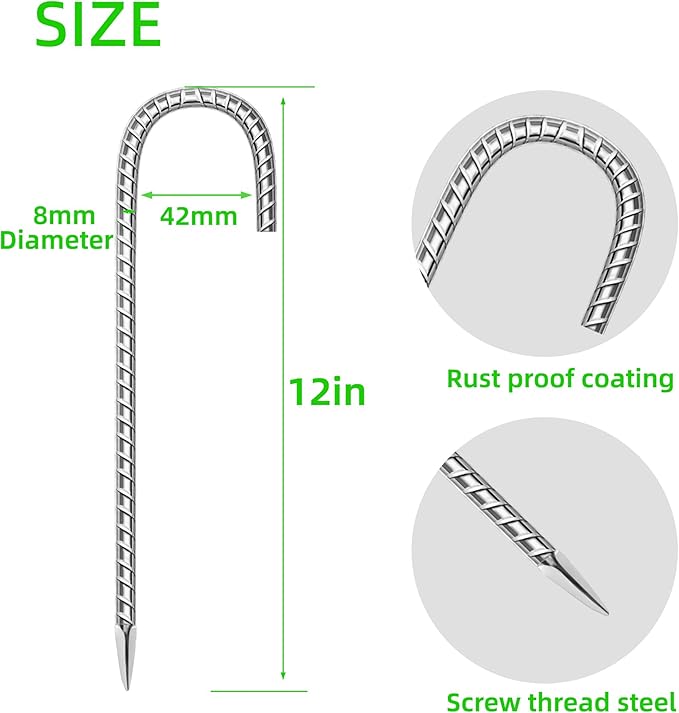 36 Pack Ground Garden Rebar Stakes Rebar 12 Inch Anti-Rust Galvanized Steel J Shape Hook Heavy Duty Ground Anchors for Tents, Position Kits,Fences, and Trampolines Landscape Fabric