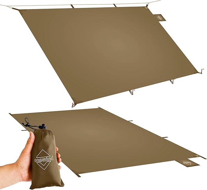 onewind Tent Footprint, Ultralight Camping Tarp Tent 4000mm Waterproof Rate PU Coating, 98" *55" Small Tarp Ground Sheet for Backpacking Hiking Camping Picnic, Brown