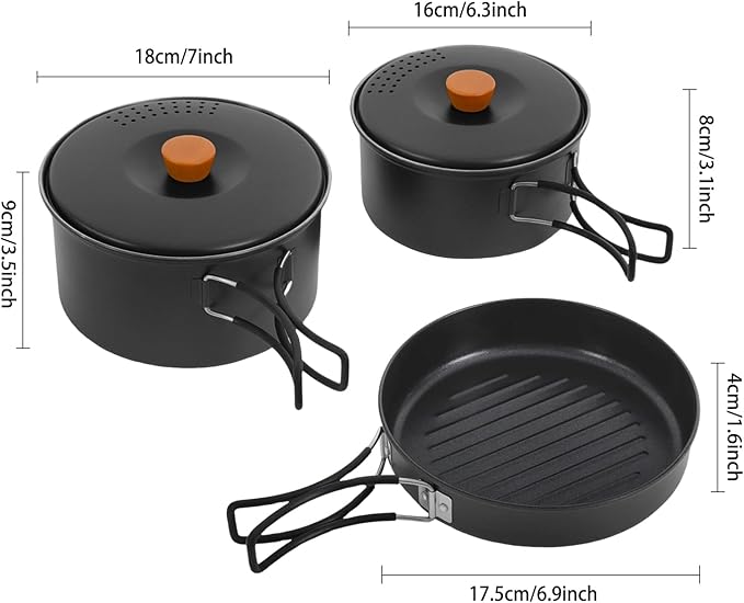 Camping Cookware Set Portable Camping Cooking Set 304 Stainless Steel Camping Pots and Pans Set Campfire Cooking Equipment with Storage Bag for Outdoor Camping Hiking Picnic for 2-3