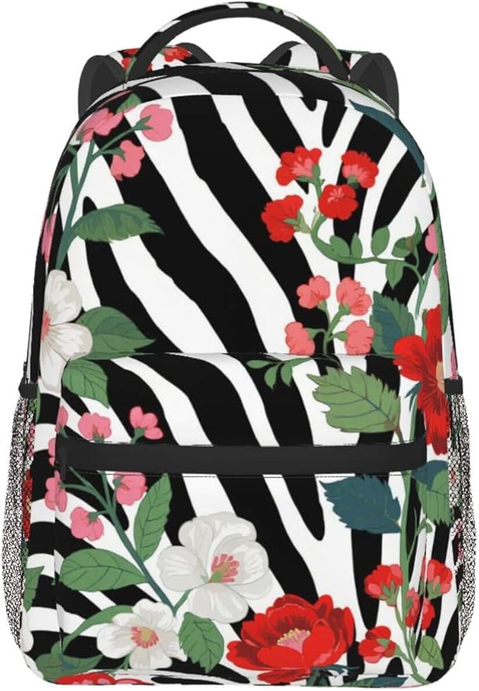 Polyester Daypack Backpack for Trekking Picnic Walking Cycling, Large Capacity Anti-Theft Multipurpose Shoulder Bag, Cheetah Leopard Print Floral Pattern White Casual Daypack