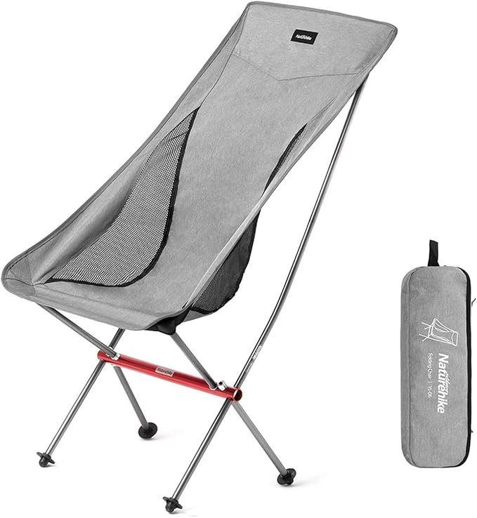 Naturehike Camping Chair, Foldable Chair with Storage Bag, Outdoor Portable Chair for Adults, Lightweight, Supports 330lbs, Backpacking Chair for Fishing, Hiking, Beach, Lawn