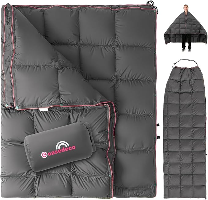 Down Camping Blanket - Dark Grey, 1lb 6oz / 77 * 52' Lightweight Packable Warm Puffy Travel Quilt with Footbox, Waterproof Outdoor Blankets for Hiking, Travel, Hammock & Stadium Down Quilt