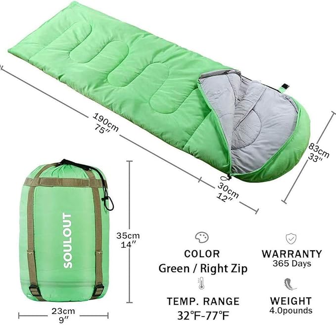 3-4 Season Sleeping Bag for Adults & Kids, Lightweight Warm Cold Weather Camping Bag with Waterproof Compression Sack – Portable for Hiking, Backpacking, Traveling & Outdoor Adventures
