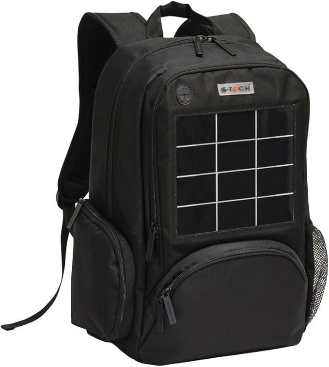 Preferred Nation USB charging Solar Backpack with USB Charging Port – Fits 15.4” Laptop – Waterproof, Multiple Compartments, Power Bank Compatible – Durable 420D/1680D/600D Polyester – Black