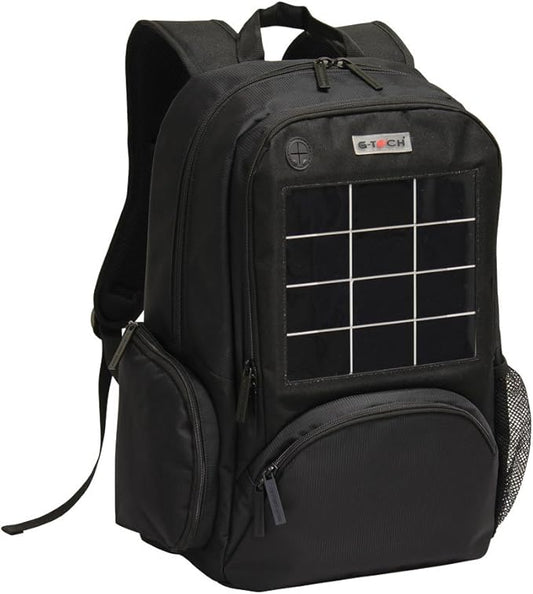 Preferred Nation USB charging Solar Backpack with USB Charging Port – Fits 15.4” Laptop – Waterproof, Multiple Compartments, Power Bank Compatible – Durable 420D/1680D/600D Polyester – Black