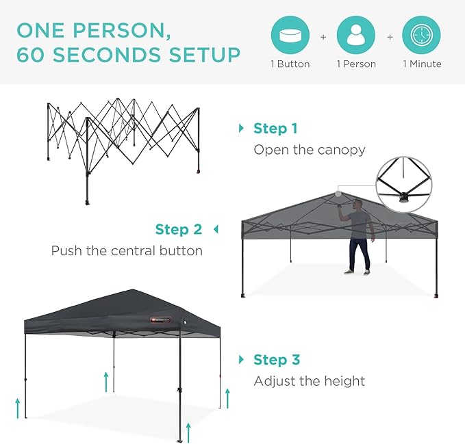 Best Choice Products 8x8ft Pop Up Canopy Tent, Outdoor Shade, 1 Person 1 Minute Set Up, Carry Case, 4 Weight Bags - Gray