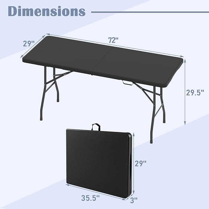 Tangkula 6 FT Folding Table, Indoor Outdoor Foldable Plastic Table with HDPE Tabletop, Sturdy Metal Fame, Carrying Handle, Heavy Duty Portable Fold-in-Half Picnic Table for Camping BBQ Party
