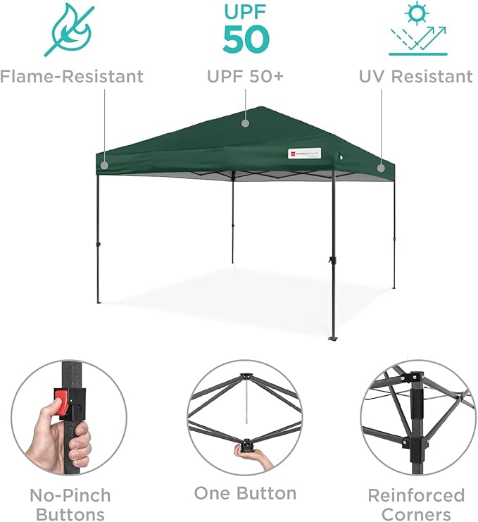 Best Choice Products 8x8ft Pop Up Canopy Tent, Outdoor Shade, 1 Person 1 Minute Set Up, Carry Case, 4 Weight Bags - Dark Green