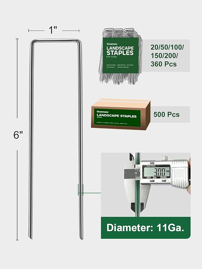 GROWNEER Landscape Staples Anti-Rust, 6 Inch 150pcs Garden Stakes, Galvanized Garden Staples, SOD Pins Yard Stakes for Securing Weed Fabric Barrier, Ground Cover, Artificial Turf, Dog Fence