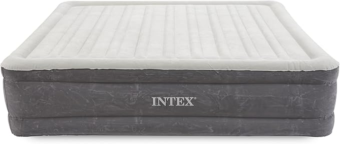 Intex 18-Inch King-Sized Inflatable Fiber-Tech Elevated Premium Plush Comfort Air Mattress Bed with Built-in Pump and Dura-Beam Technology (2 Pack)