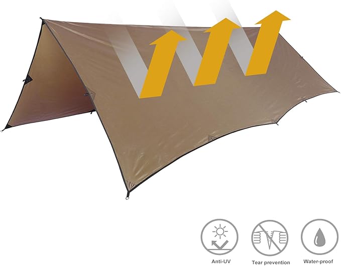OneTigris Bulwark Camping Tarp, 100% Waterproof Bushcraft Shelter, Lightweight Hammock Rain Fly Portable Anti UV Large 12.8ft x 9.5ft