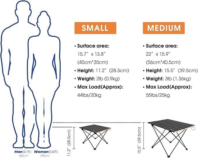 MOON LENCE Folding Outdoor Aluminum Camping Table Portable Ultralight Compact Backpacking Travel Table for Beach, Picnics, Hikin (Gold, Large)
