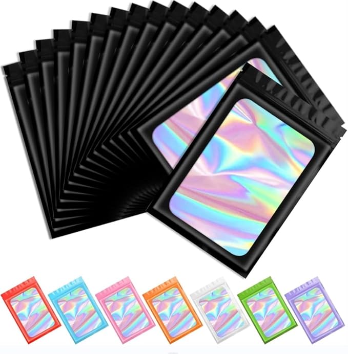 Halloween 100pcs Mylar Bags, Goodie Bags Bulk, Plastic Treat Bags with Zipper Closure, Resealable Candy Pouches for Treat, Party Favors, Christmas Supplies (POPOPOPOO)