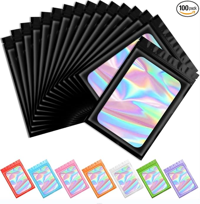 Halloween 100pcs Mylar Bags, Goodie Bags Bulk, Plastic Treat Bags with Zipper Closure, Resealable Candy Pouches for Treat, Party Favors, Christmas Supplies (POPOPOPOO)