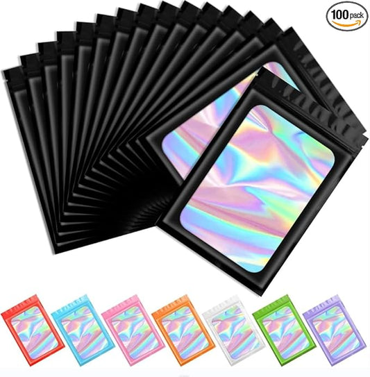Halloween 100pcs Mylar Bags, Goodie Bags Bulk, Plastic Treat Bags with Zipper Closure, Resealable Candy Pouches for Treat, Party Favors, Christmas Supplies (POPOPOPOO)