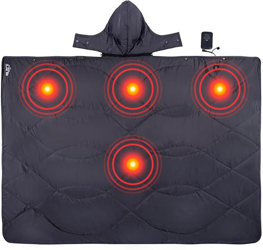 iClimb Heated Camping Blanket with Hood and Battery Pack (Dark Grey)