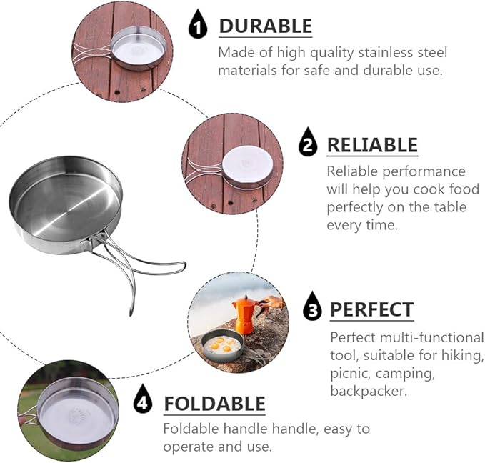VANZACK Outdoor Pan Camping Cooking Pot Backpacking Cookware Outdoor Cookware Cooking Pan Camp Bbq Frying Portable Cutlery Cooking Utensil Non-stick Portable