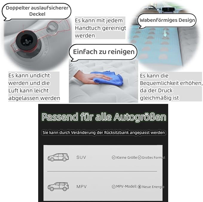 SUV Air Mattress Camping Bed Car Inflatable Mattress for Truck Backseat - Foldable Air Mattress with Flocking Surface and Pillows Portable Air Bed for Home Tent Camping Travel - Grey