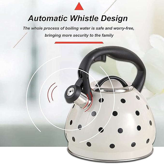 Camping Coffee Tea Pots Cute Polka Dot Tea Kettle, Whistling Tea Pots with Ergonomic Heat-Resistant Handle for Stove