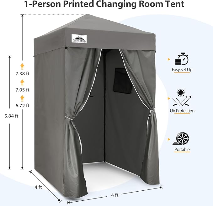 EAGLE PEAK Flex Ultra Compact 4x4 Pop-up Canopy, Sun Shelter, Changing Room, Portable Privacy Canopy Cabana for Pool, Fashion Photoshoots, or Camping, Dark Gray
