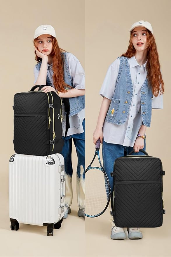 LUOCIP Large Carry On Travel Backpack - Flight Approved Waterproof Luggage Suitcase Backpacks Personal Item Size for Women Fit 17 Inch Laptop College Overnight Weekender Bag With 3 Packing Cube Black