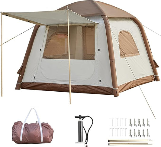 Inflatable Camping Tent,2/4/6/8 Person Glamping Inflatable Tents with Awning, Quick Setup Blow Up Tents with Pump, Waterproof Oxford Inflatable House for Camping, Air Glamping Hot Tents for Adult