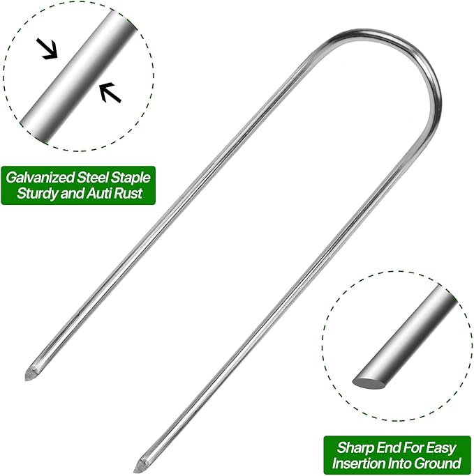 U Shape Garden Stakes 180 Packs 4 Inch 11 Gauge Irrigation Tubing Stakes, Heavy Duty Galvanized Landscape Staples for Tube, Lawns, Landscape Fabrics,Irrigation Hose and Weed Barriers