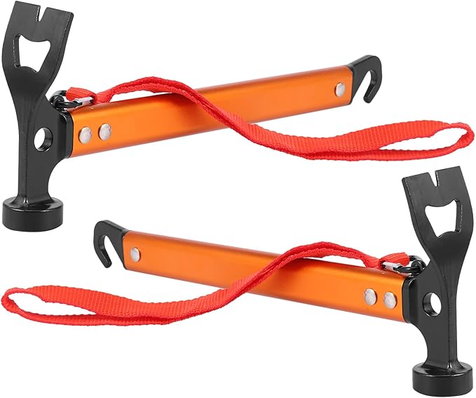 2Pack Aluminium Camping Hammer With Hook 3-In-1 Carbon Steel 12" Tent Stake Hammer Small Lightweight Portable Multifunctional Tent Stake Puller For Camping Hiking Outdoor Orange