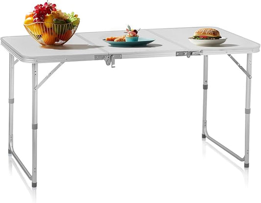 4.0 Ft Folding Portable Camping Table, Adjustable Height, Outdoor Waterproof Aluminum Lightweight Suitcase Table for Picnic, BBQ, Beach, Dining