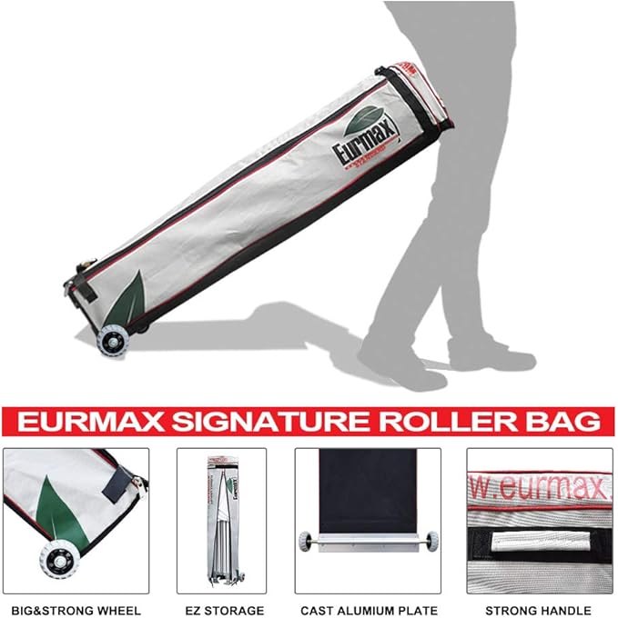 Eurmax USA Standard 10'x20' Patio Pop Up Canopy Tent Commercial Instant Canopies with Heavy Duty Roller Bag,Bonus 6 Sand Weights Bags(Logo Red)