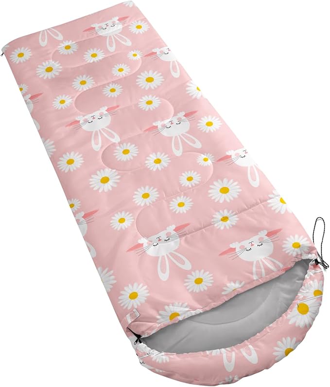 AILONEN Girls Pink Camping Sleeping Bags,Lightweight & Waterproof,3 Season Warm & Cool Weather,Cute Bow Duck Print Sleeping Bags for Kids,Girls,Adults Travelling,Outdoors